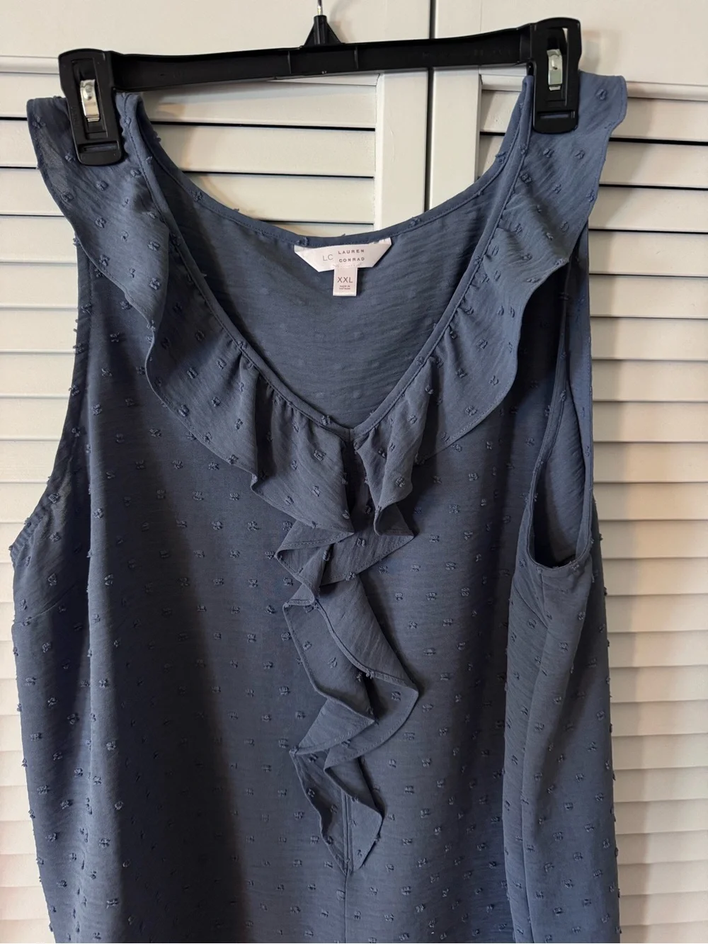 LC Lauren Conrad Blue Ruffle Front Sleeveless blouse - Picture 2 of 3